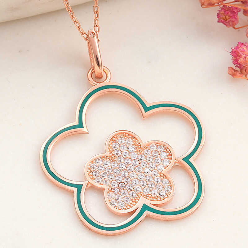 ​Silver Rose Flower Patterned Women's Necklace