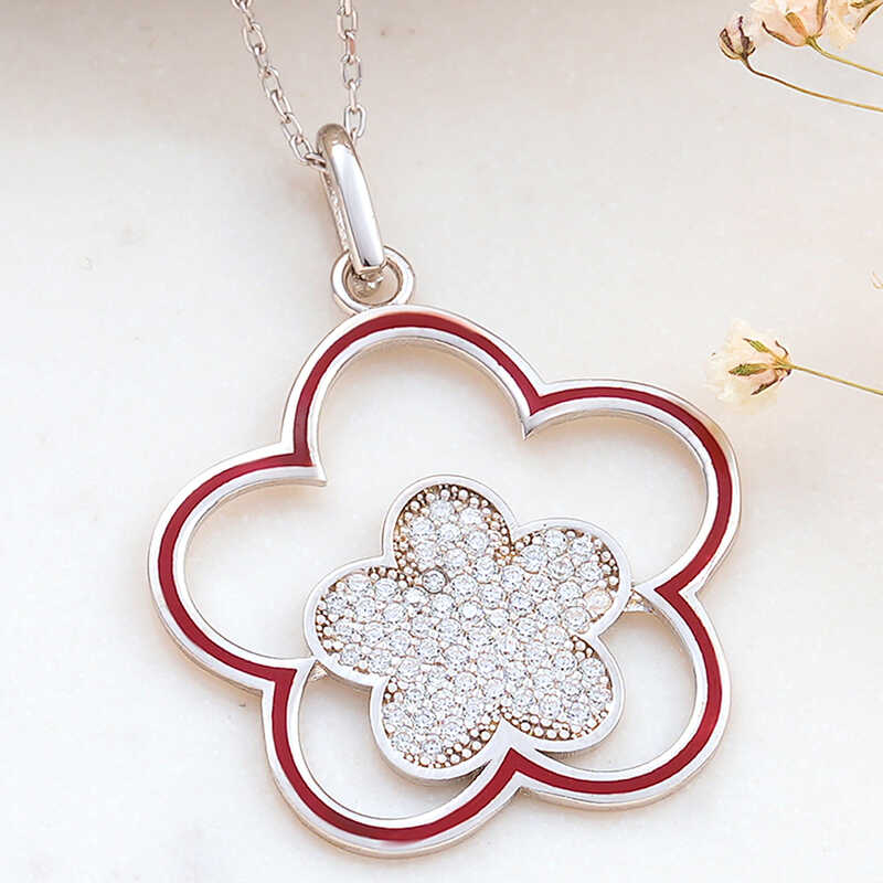 ​Silver Flower Patterned Women's Necklace