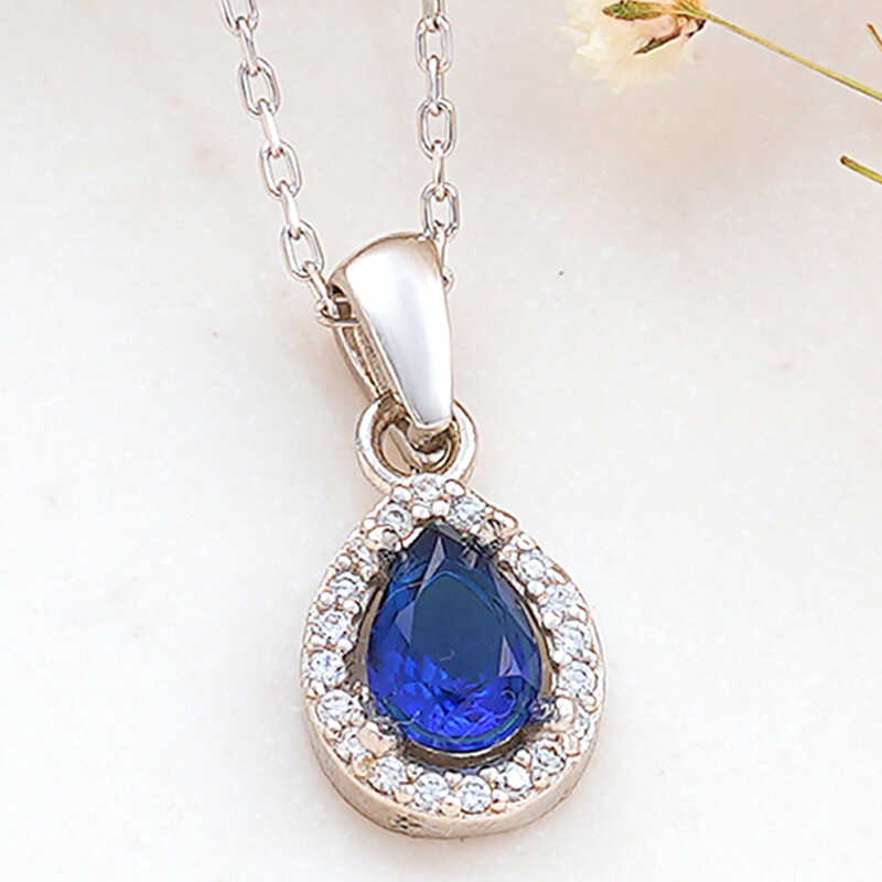 Silver Blue Drop Zircon Stone-set Women's Necklace