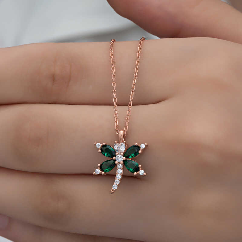 Silver Rose Dragonfly Women's Necklace