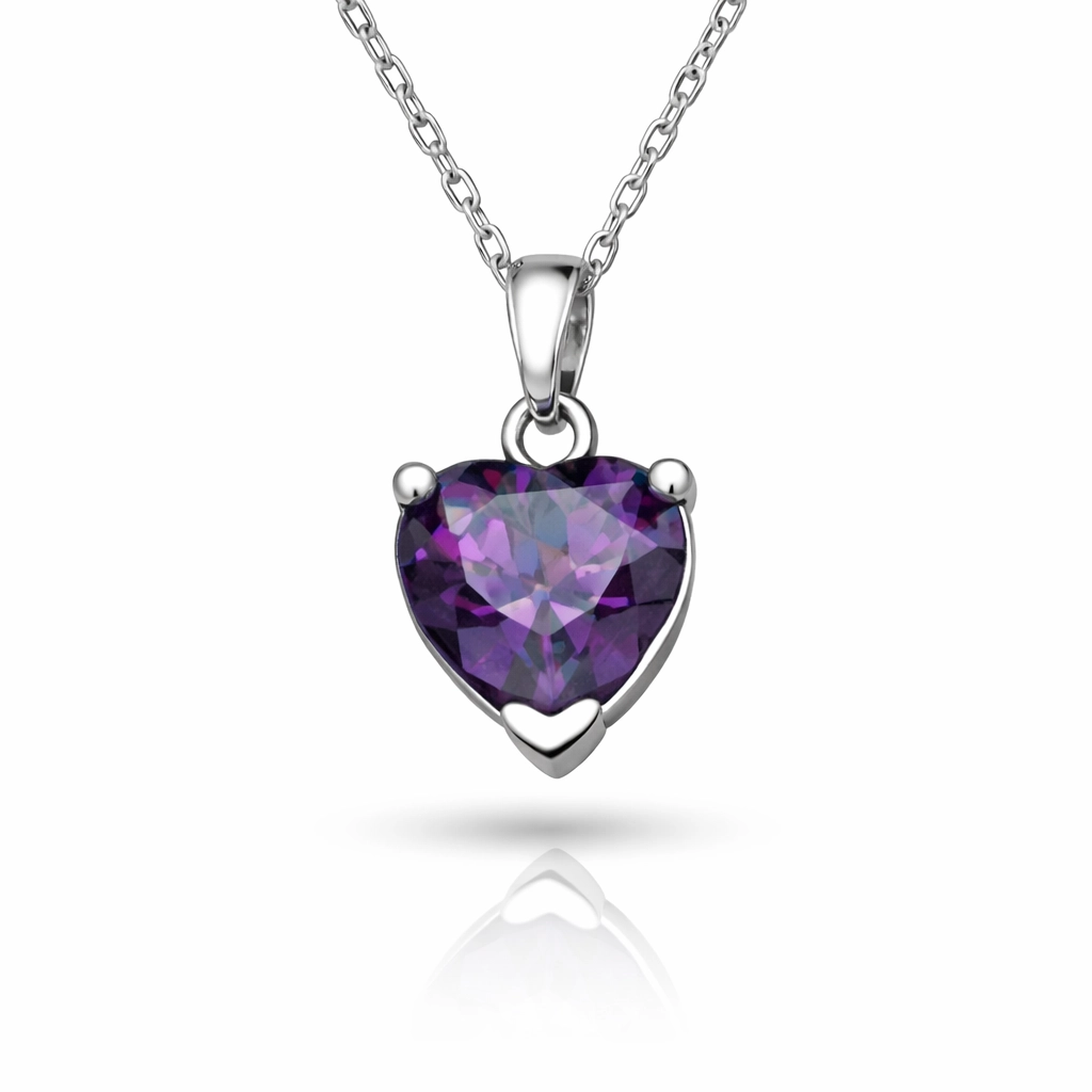 Silver Purple Stone-set Heart Women's Necklace