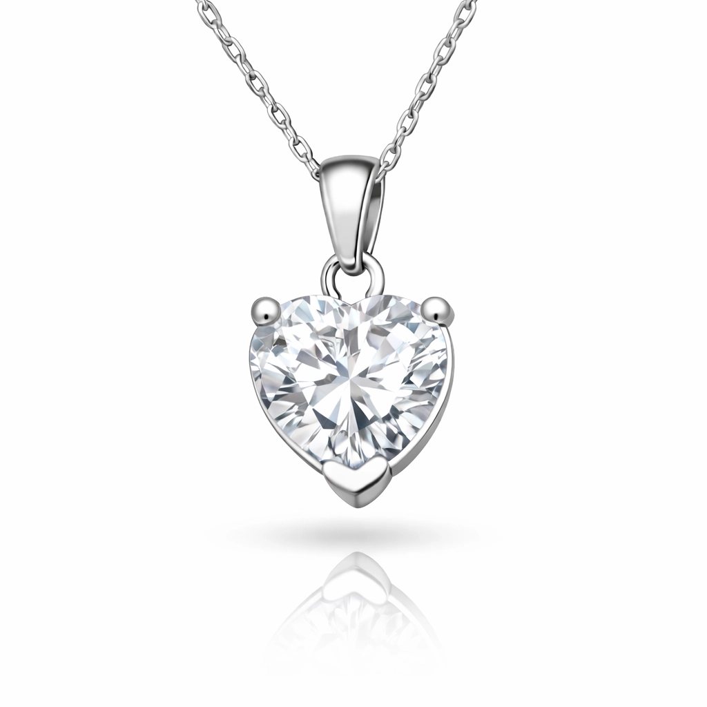 Silver White Stone-set Heart Women's Necklace