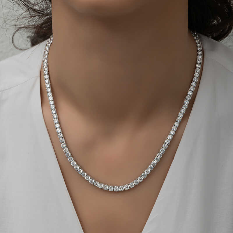 Silver 6 mm White Stone-set Water Way Women's Necklace