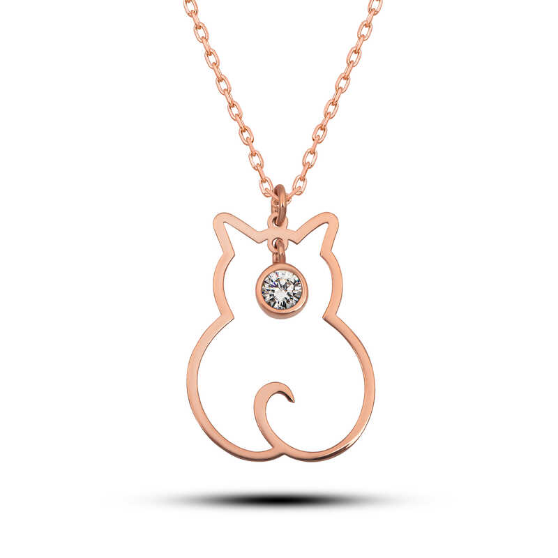 Silver Nisan Bear Birth Stone Cat Women's Necklace