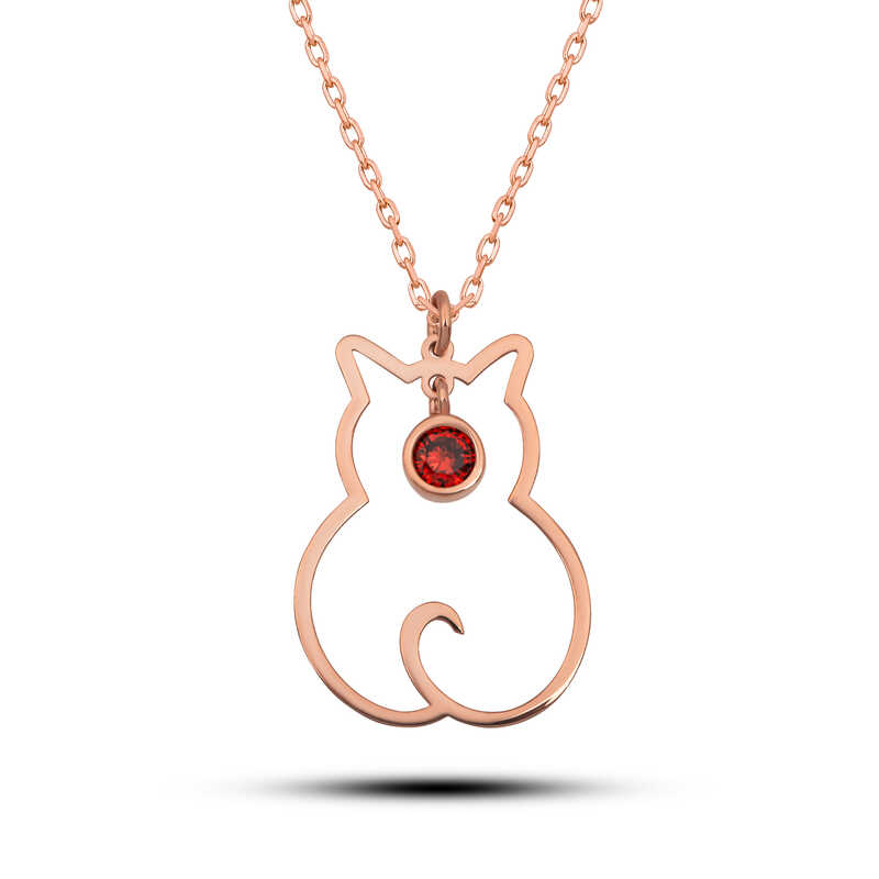 Silver Ocak Bear Birth Stone Cat Women's Necklace