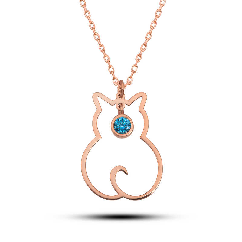 Silver Mart Bear Birth Stone Cat Women's Necklace