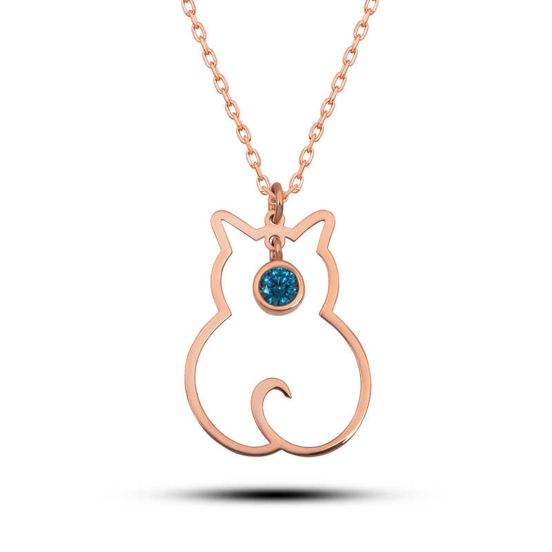 Silver Aralık Bear Birth Stone Cat Women's Necklace