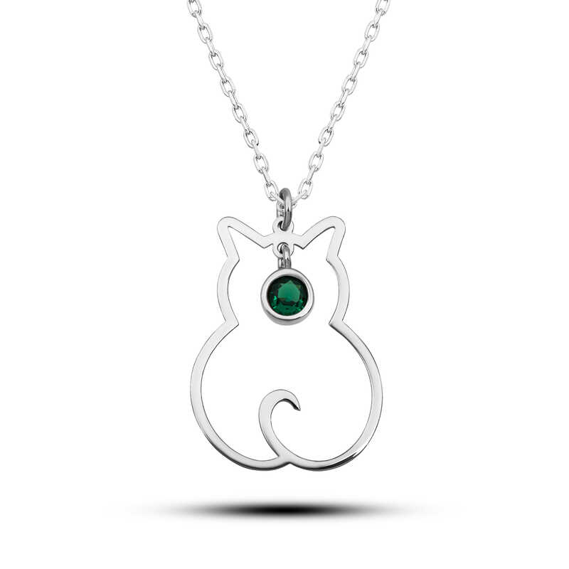 Silver Mayıs Bear Birth Stone Cat Women's Necklace