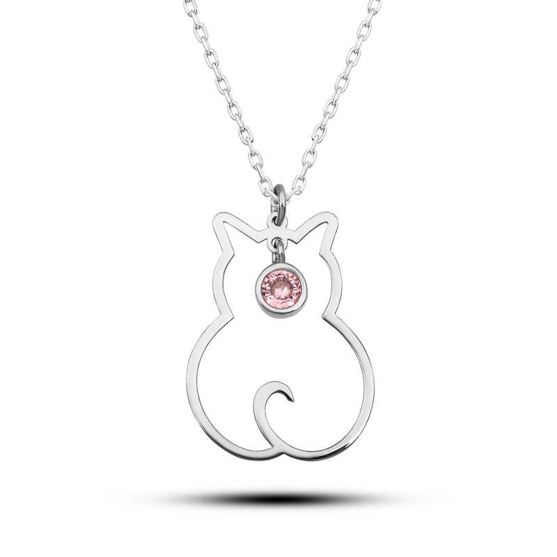 Silver Ekim Bear Birth Stone Cat Women's Necklace
