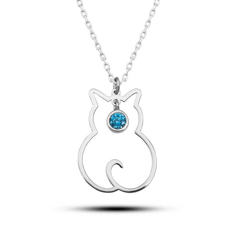 Silver Aralık Bear Birth Stone Cat Women's Necklace