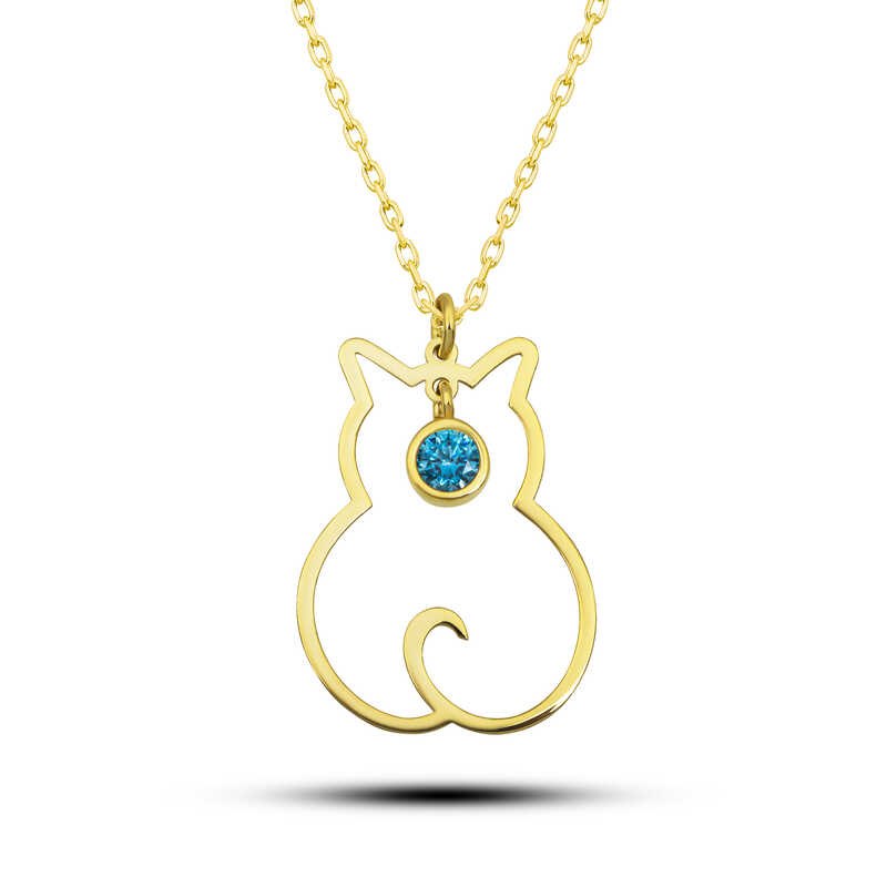 Silver Mart Bear Birth Stone Cat Women's Necklace