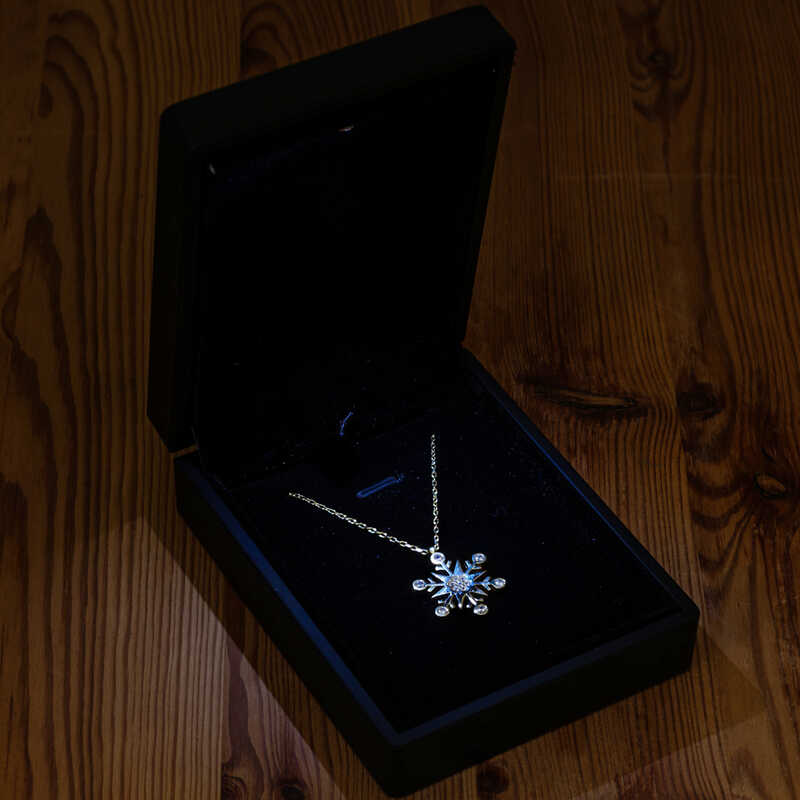 Silver Illuminated Boxed Aquamarine Stone-set Snow Flake Women's Necklace