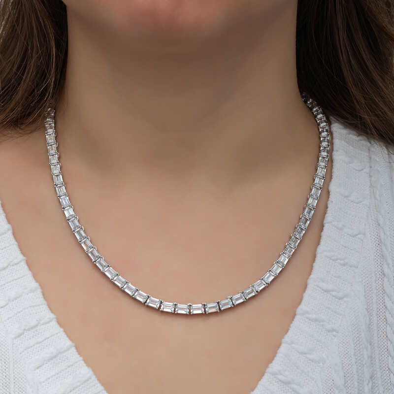 Silver White Stone-set Water Way Women's Necklace