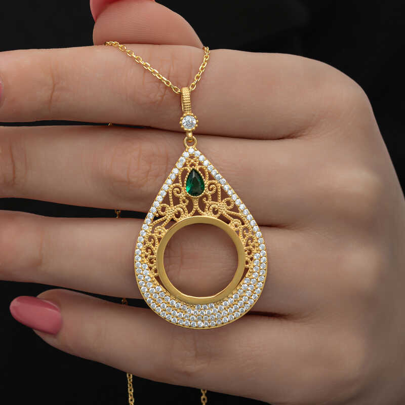 Silver Gold Plated Drop Quarter Takılabilen Women's Necklace