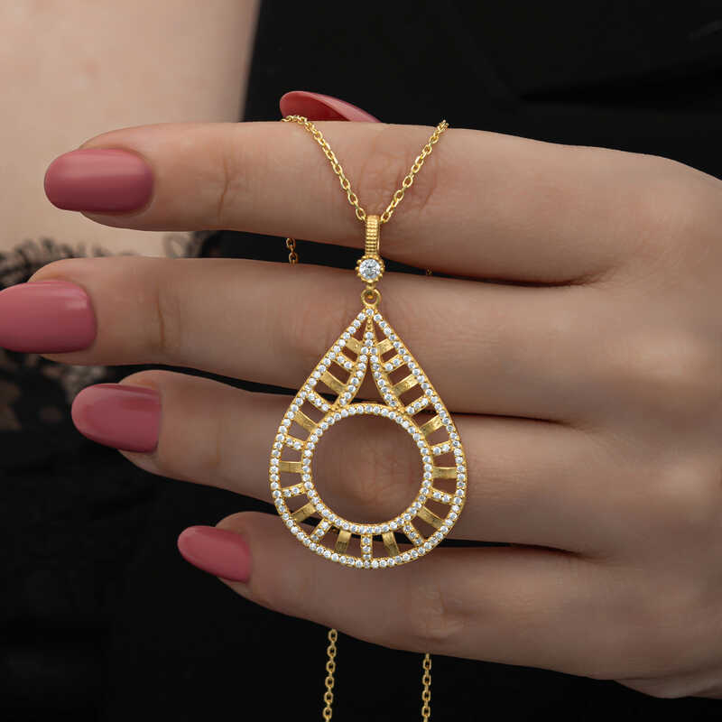 Silver Gold Plated Drop Quarter Takılabilen Women's Necklace