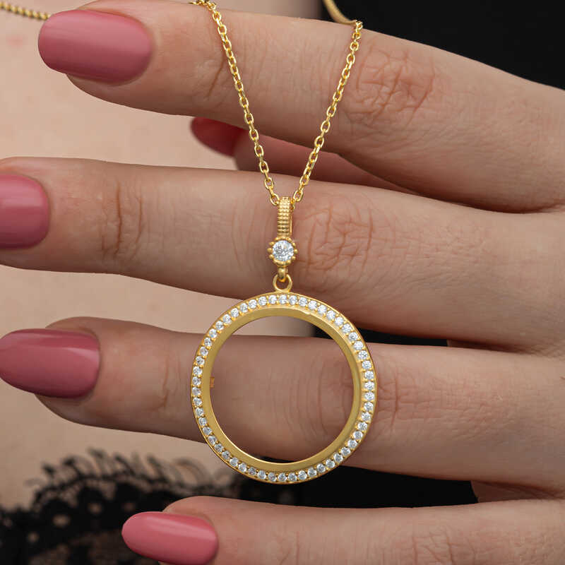Silver Gold Plated Round Half Gold Takılabilen Women's Necklace