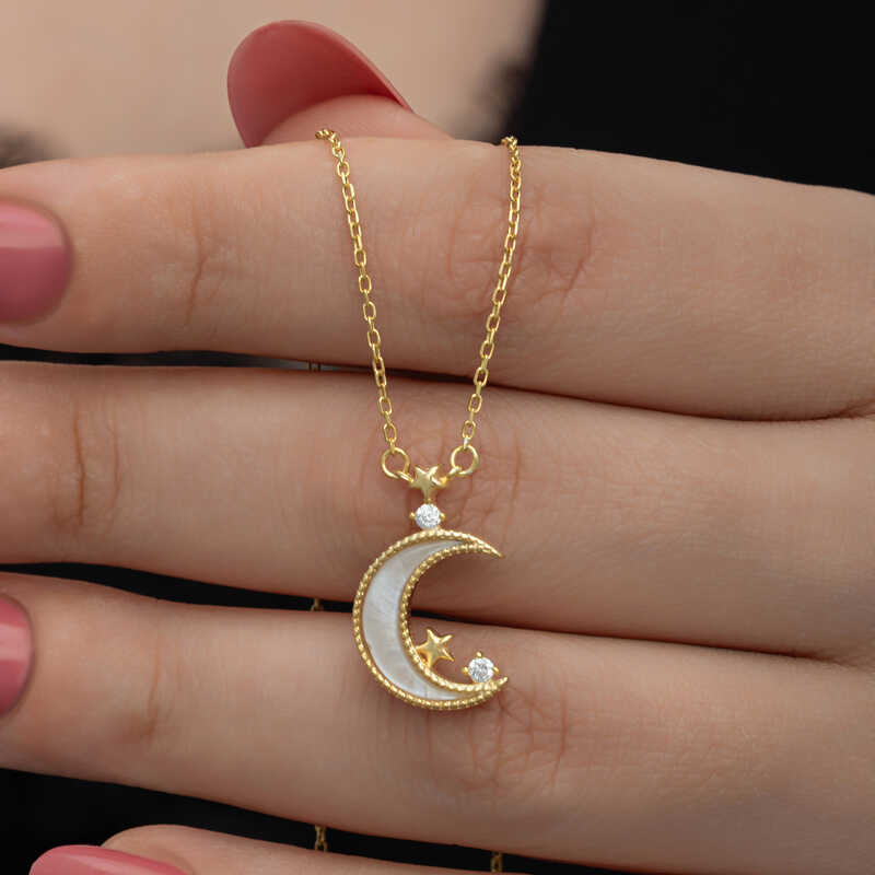 Silver Gold Star and Crescent Women's Necklace