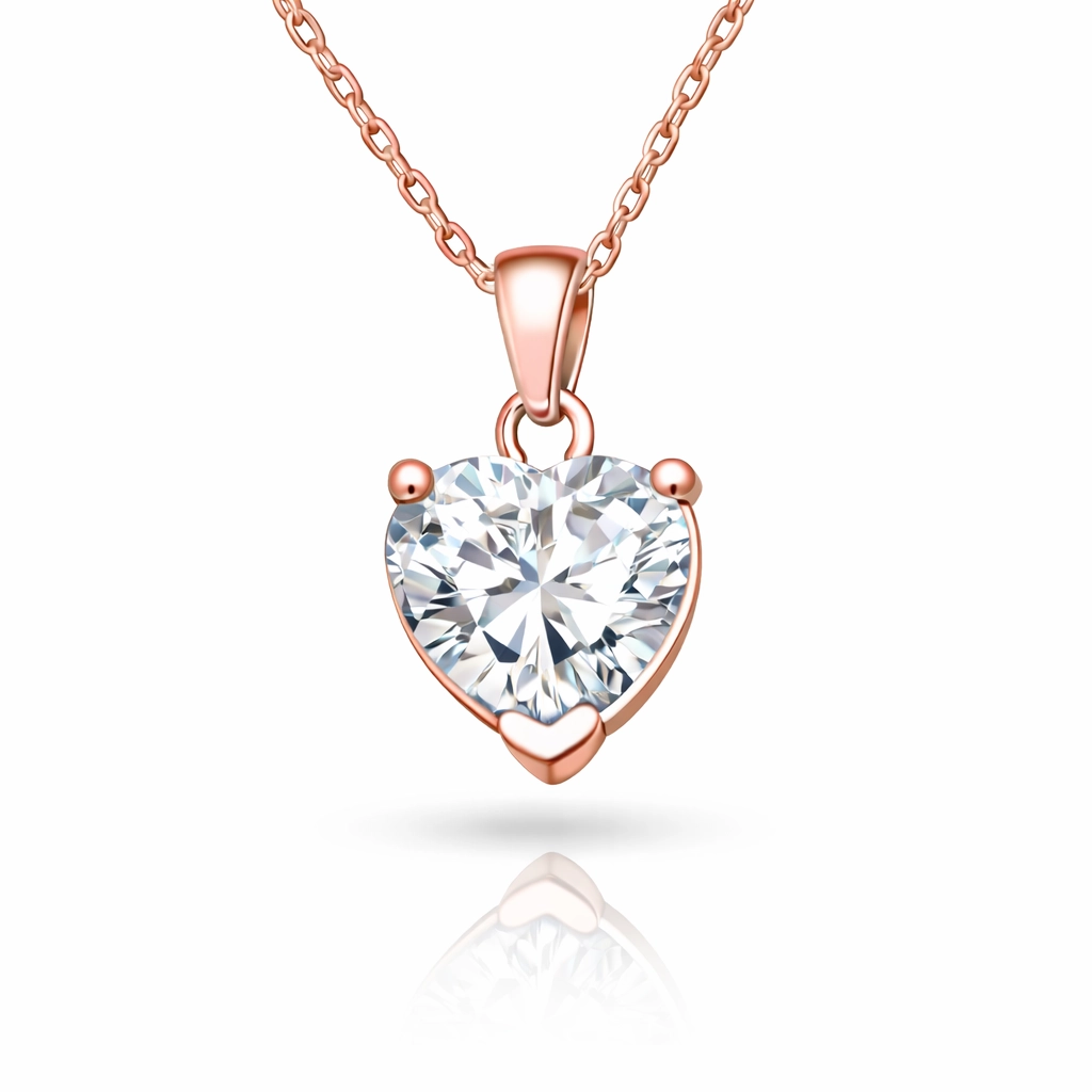 Silver Rose White Stone-set Heart Women's Necklace