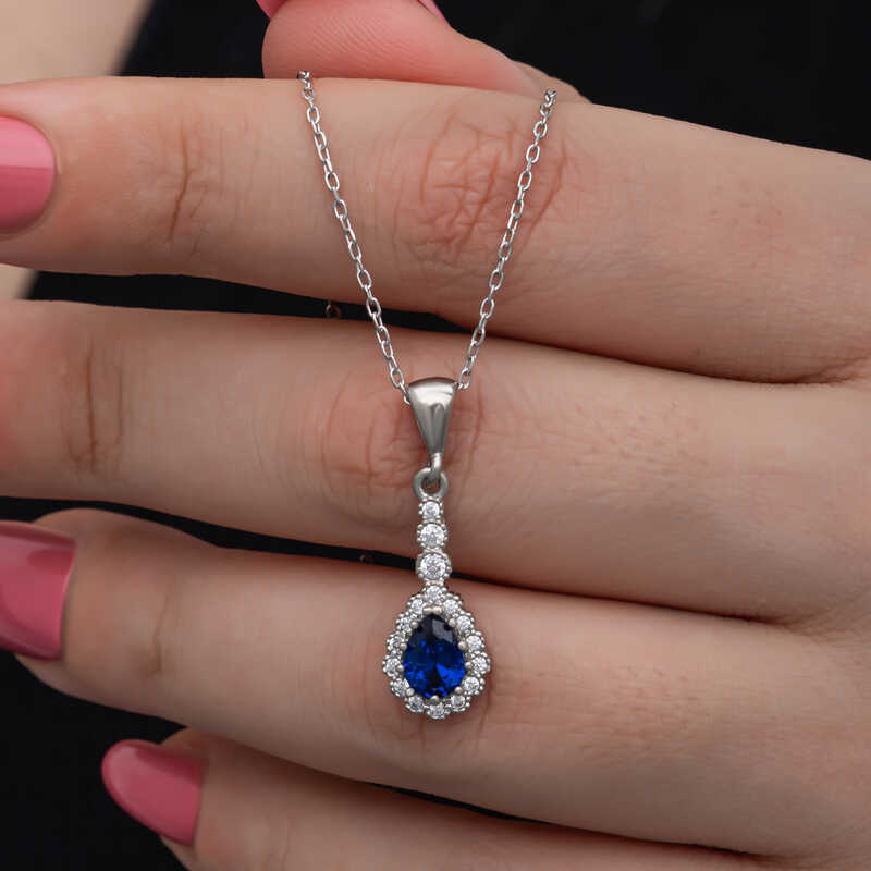 Silver Blue Drop Zircon Stone-set Women's Necklace