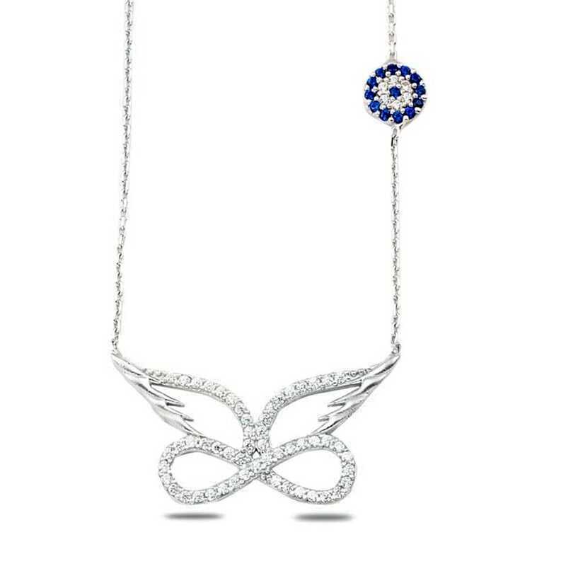 Silver Evil Eye Melek Wing Infinity Women's Necklace