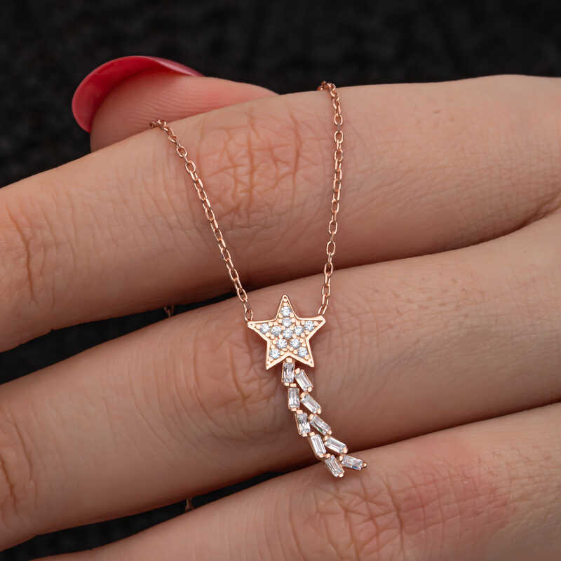 Silver Rose Kuyruklu Star Women's Necklace