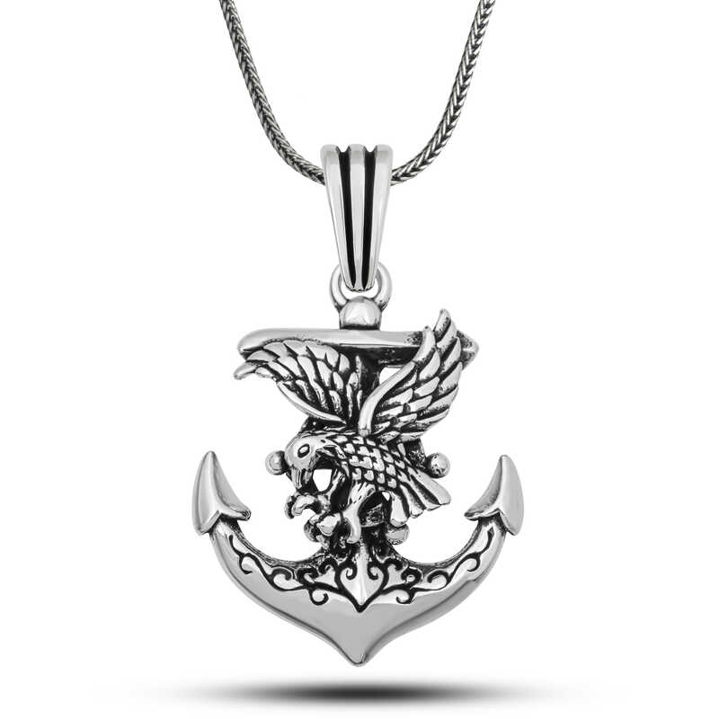 Silver Eagle Figured Denizci Anchor Necklace