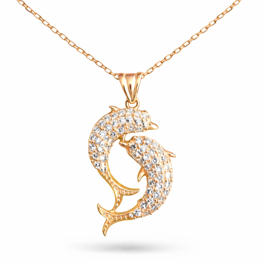 Silver Rose Double Dolphin Women’s Necklace