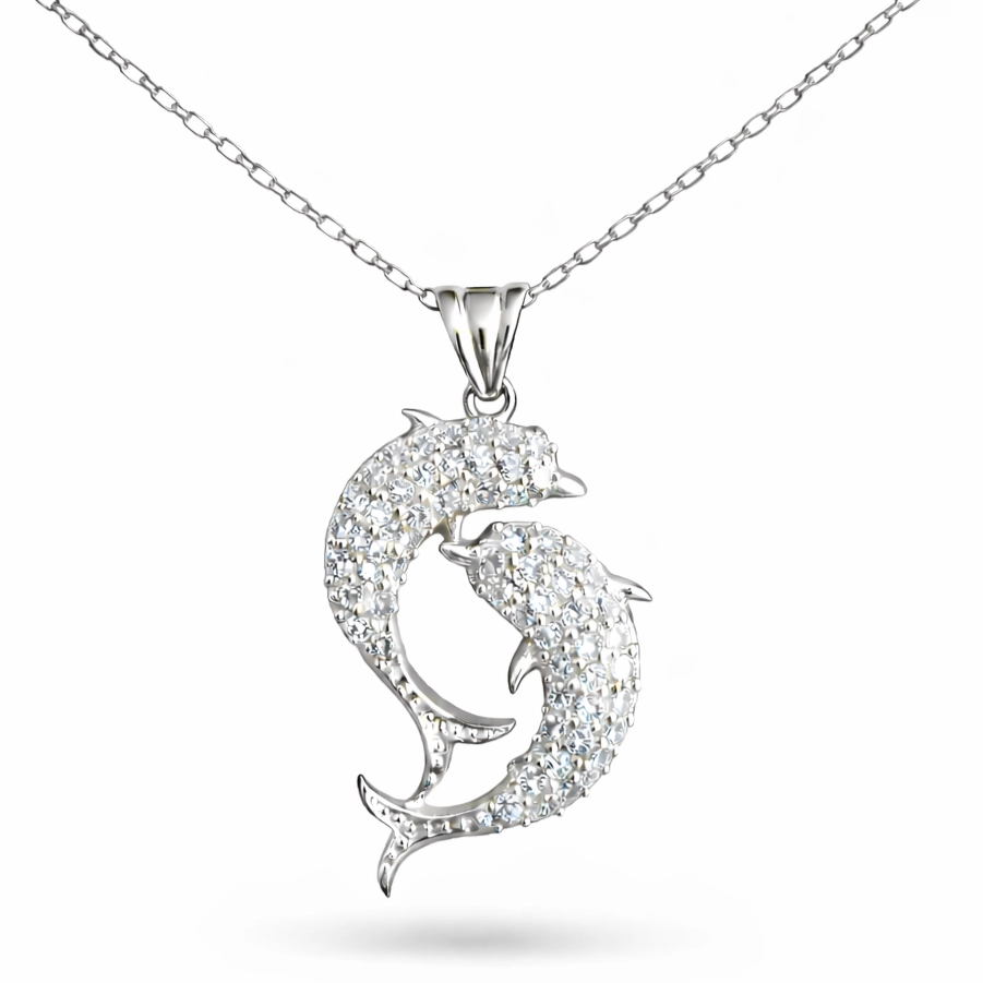 Silver Double Dolphin Women’s Necklace