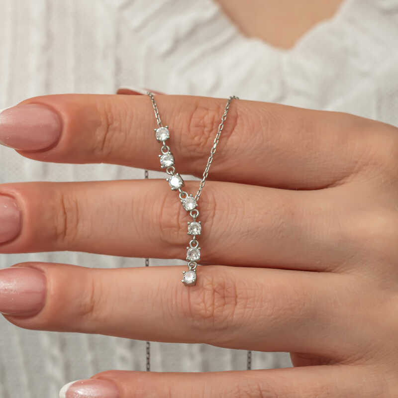 Silver Zircon Row Stone Women’s Necklace