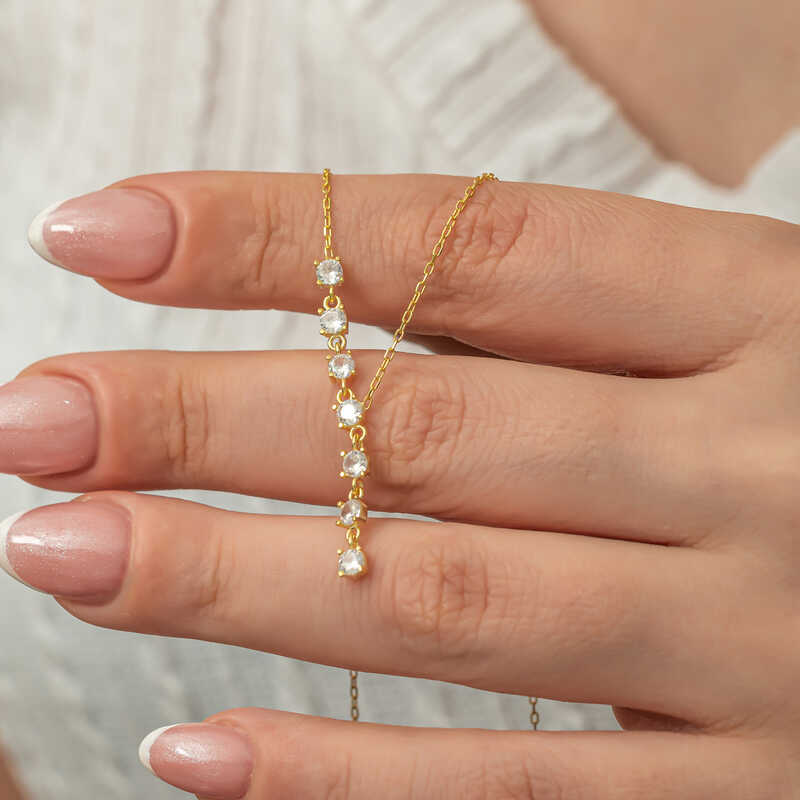 Silver Zircon Row Stone Gold Women’s Necklace