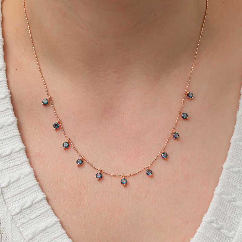 Silver Mystic Topaz Stone Rose Lucky Women’s Necklace