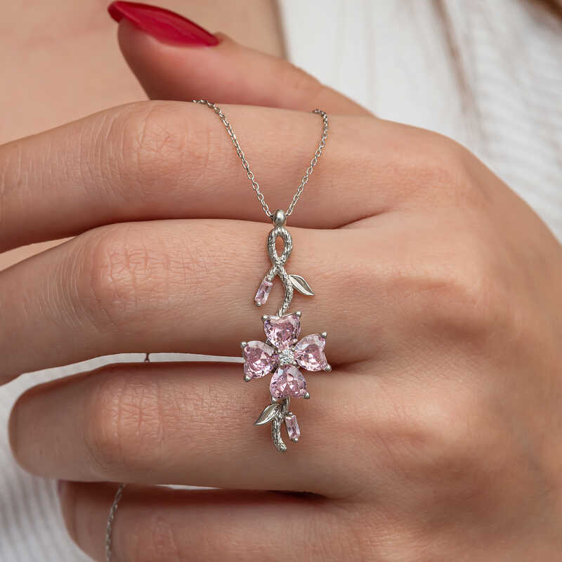 Silver Spinning Pink Clover Women’s Necklace
