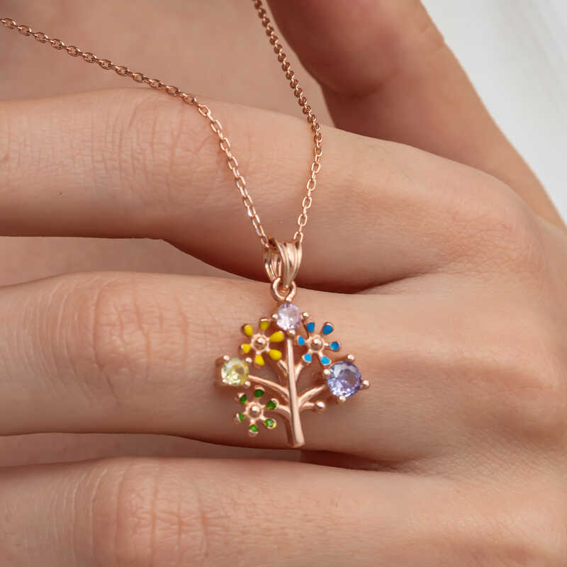 Silver Rose Color Tree of Life Women’s Necklace