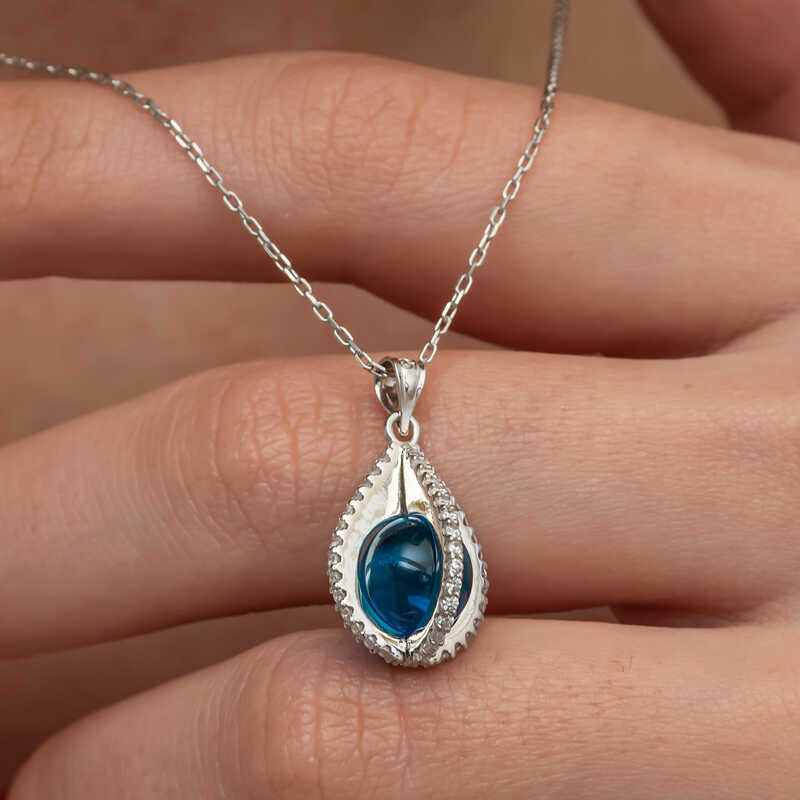 Silver Blue Zircon Stone Globe Women’s Necklace