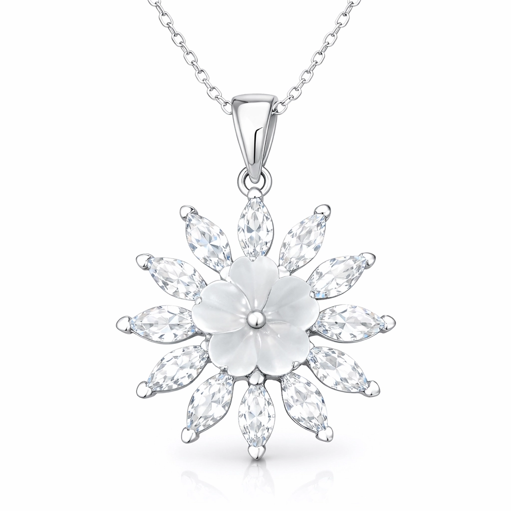 Silver White Magnolia Flower Women’s Necklace