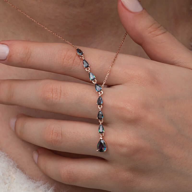 Silver Row Mystic Topaz Stone Drop Women’s Necklace