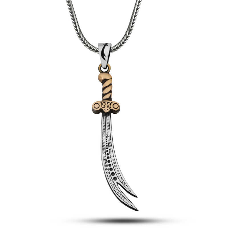 Silver Patterned Zulfiqar Sword Men’s Necklace