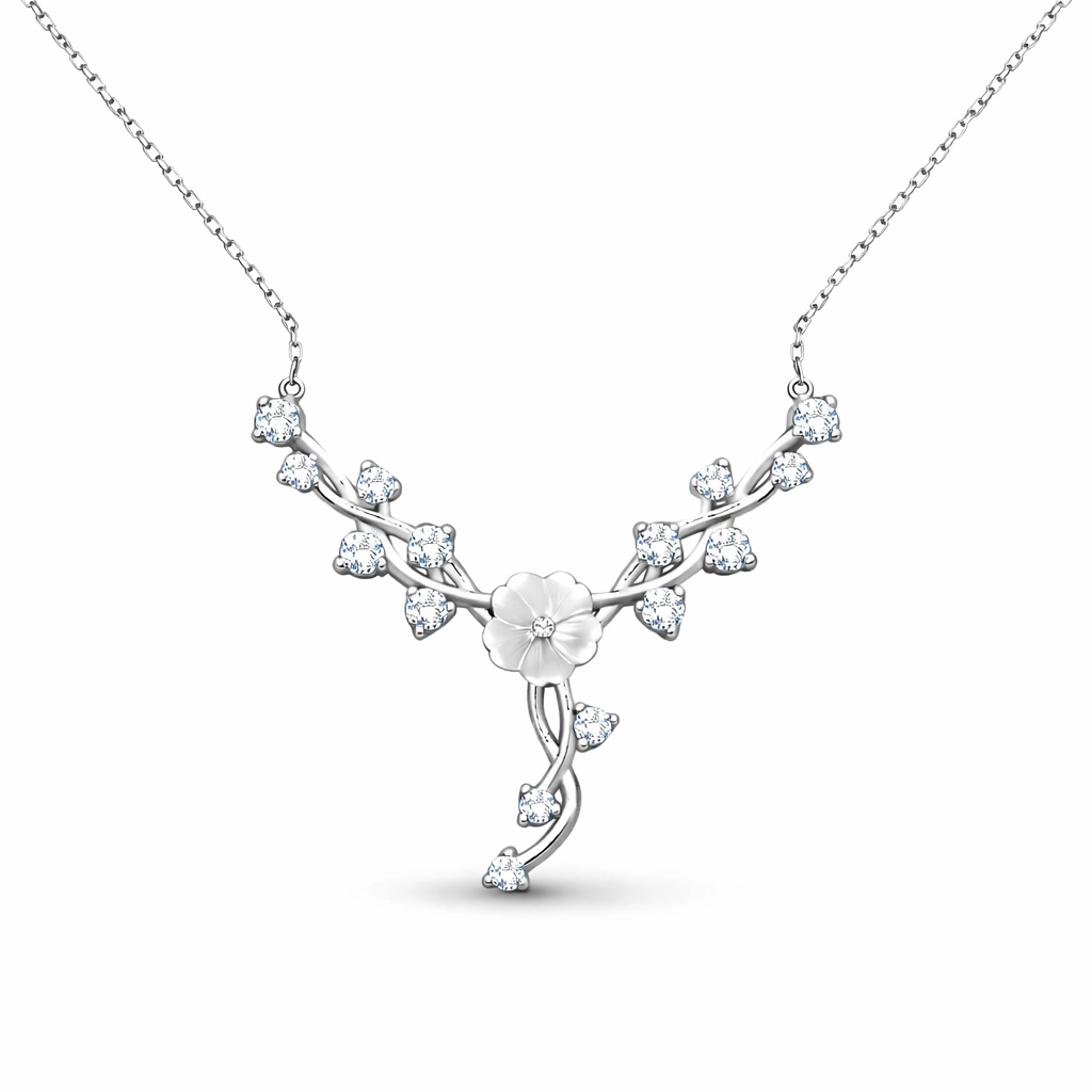 Silver Magnolia Flower Ivy Women’s Necklace