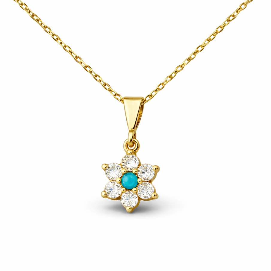 Gümüş Mavi Taşlı Gold Çiçek Kadın Set