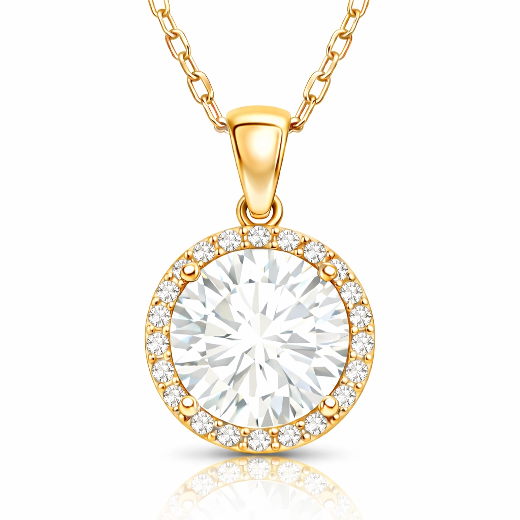 Silver 925 Gold Plated Round Halo Necklace