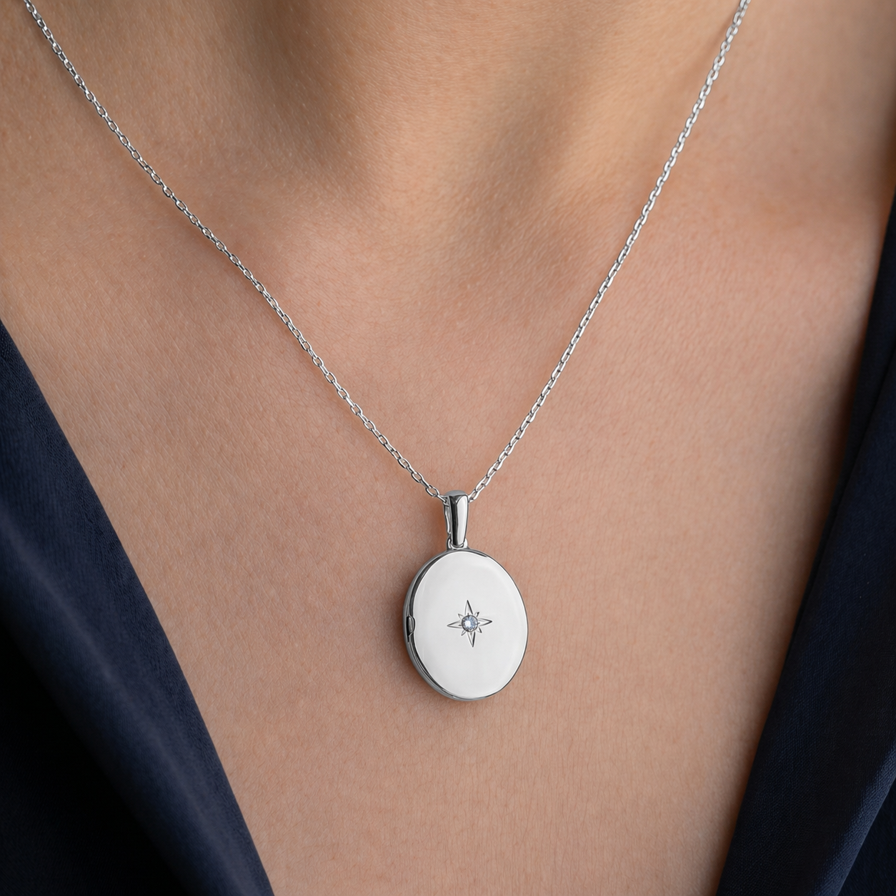 925 Sterling Silver Openable North Star Locket Necklace for Women