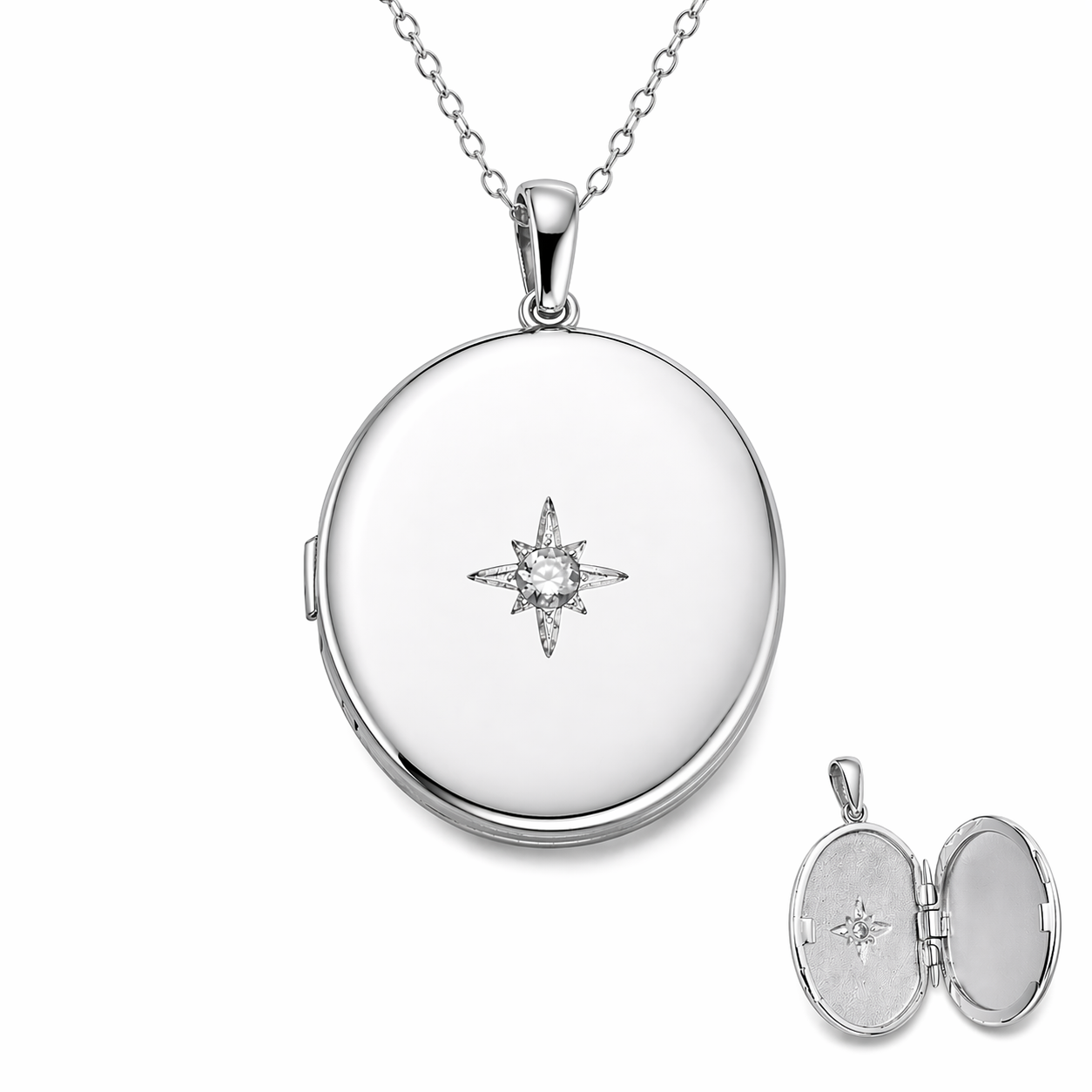 925 Sterling Silver Openable North Star Locket Necklace for Women