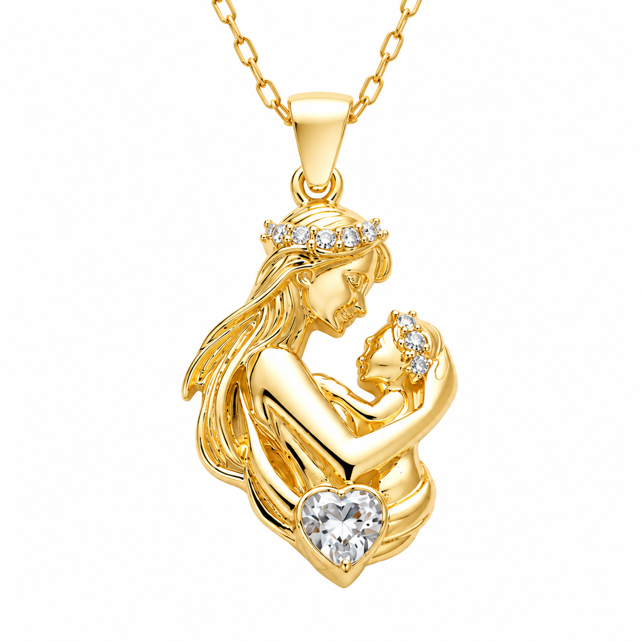 925 Sterling Silver Gold Plated Mother & Baby Heart Necklace