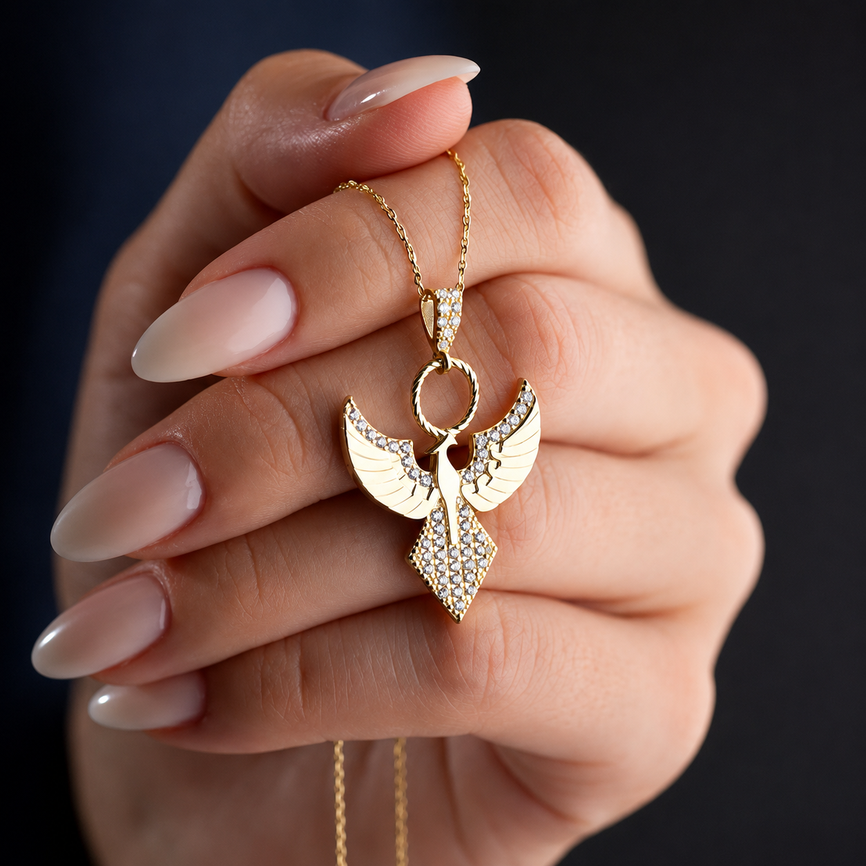 925 Sterling Silver Gold Plated Phoenix Necklace with Zircon Stones
