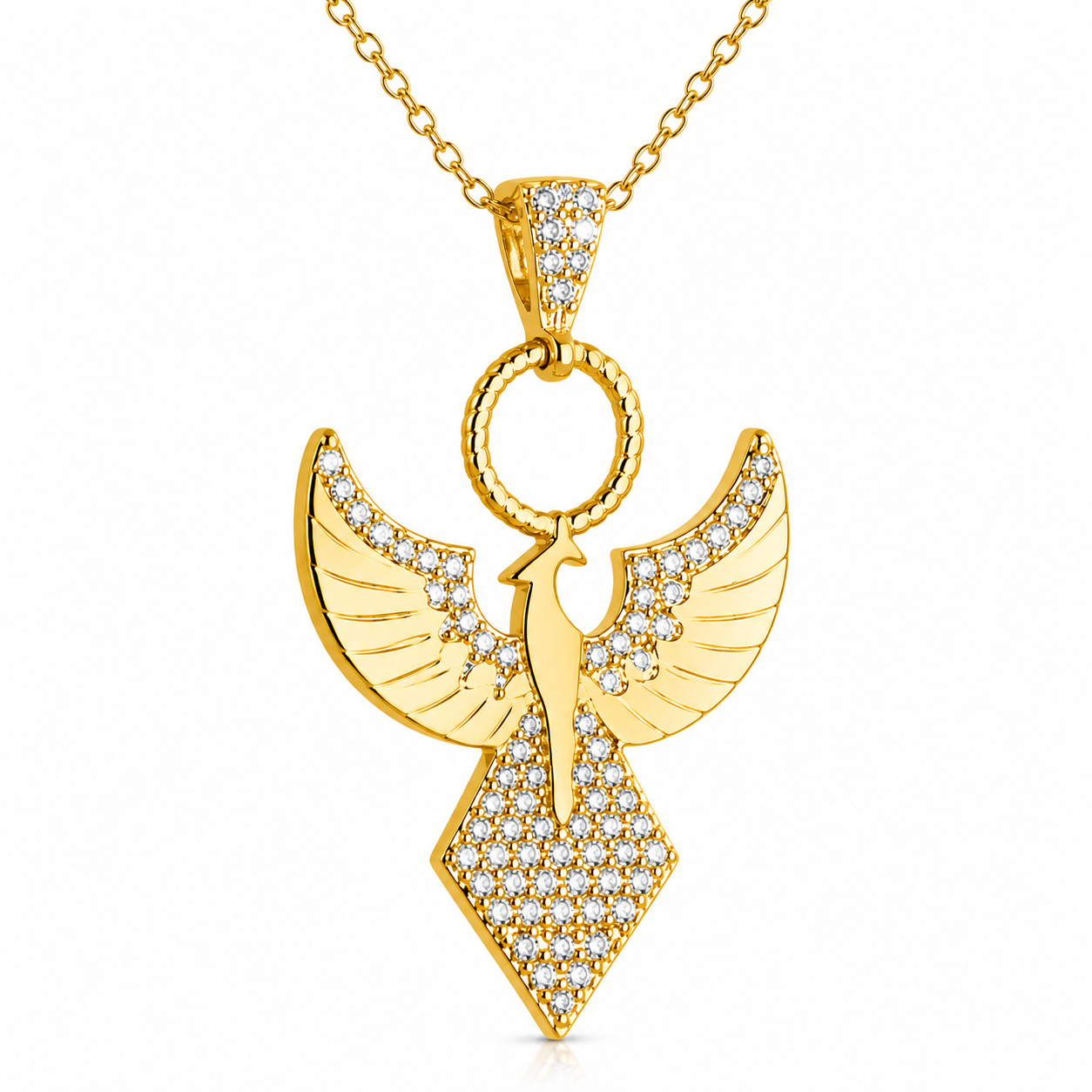 925 Sterling Silver Gold Plated Phoenix Necklace with Zircon Stones