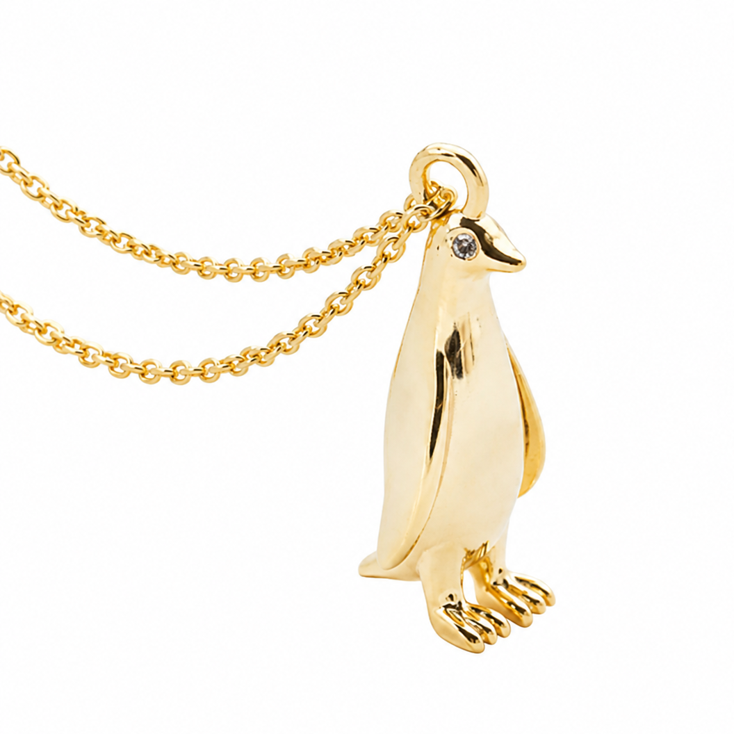 925 Sterling Silver Gold Plated Penguin Necklace