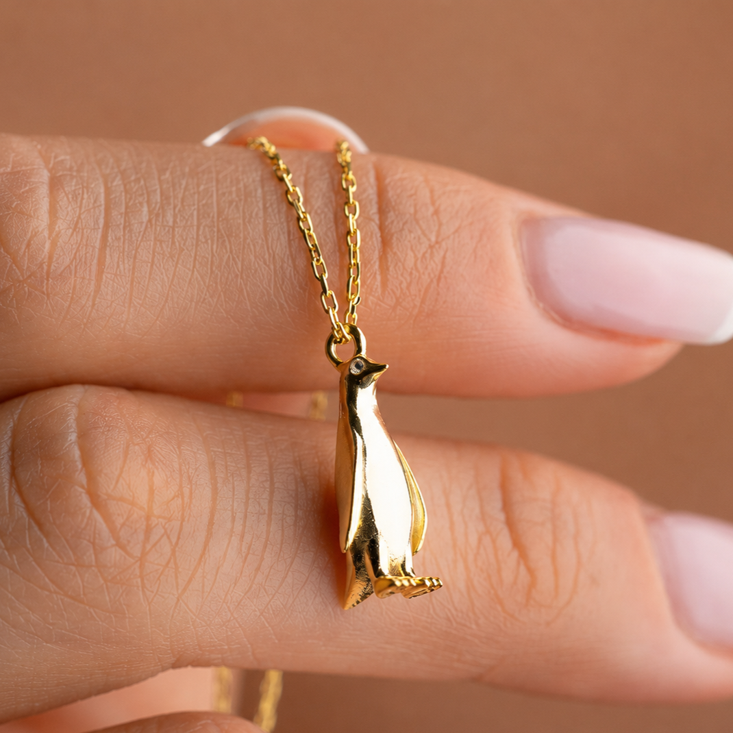925 Sterling Silver Gold Plated Penguin Necklace