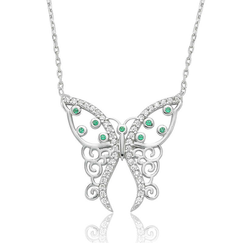 Silver Patterned Butterfly Women’s Necklace