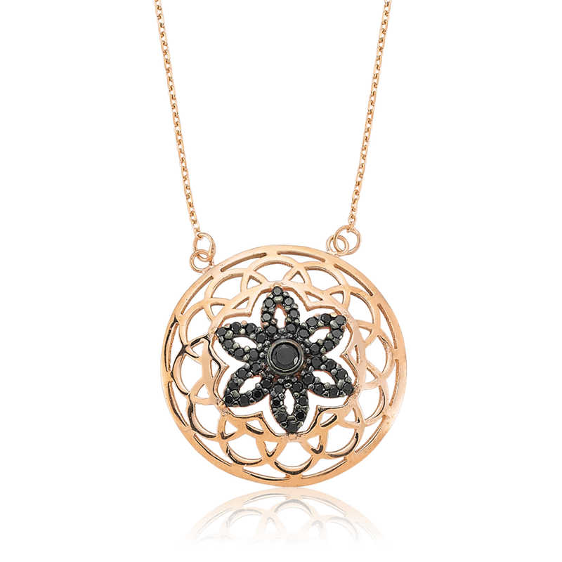 Silver Black Flower of Life Women’s Necklace