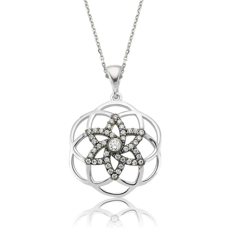 Silver Star of Life Flower Women’s Necklace